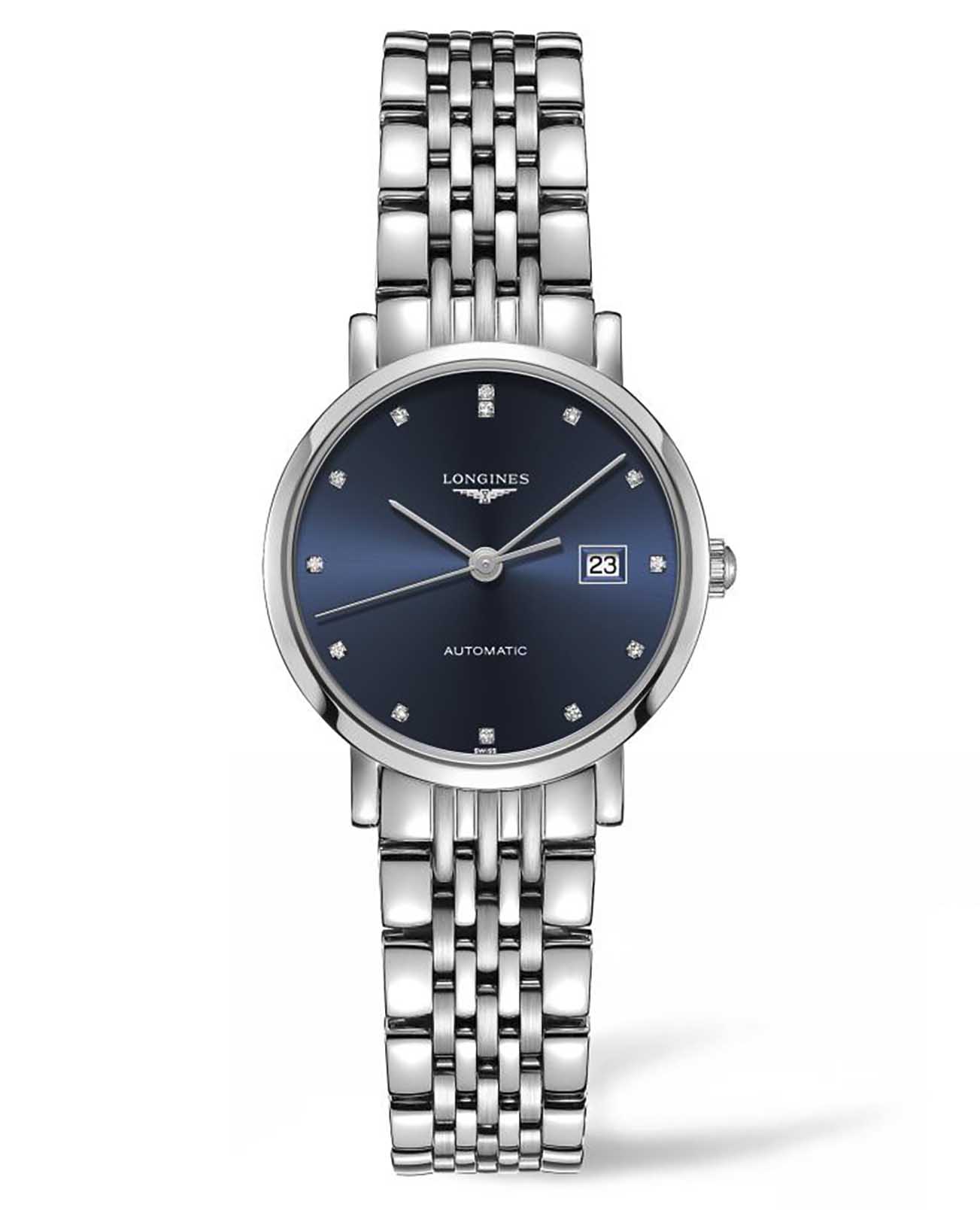 Longines Longines Elegant Collection L4.310.4.97.6  L43104976 механические женские часы синий циферблат, браслет нержавеющая сталь — вид спереди